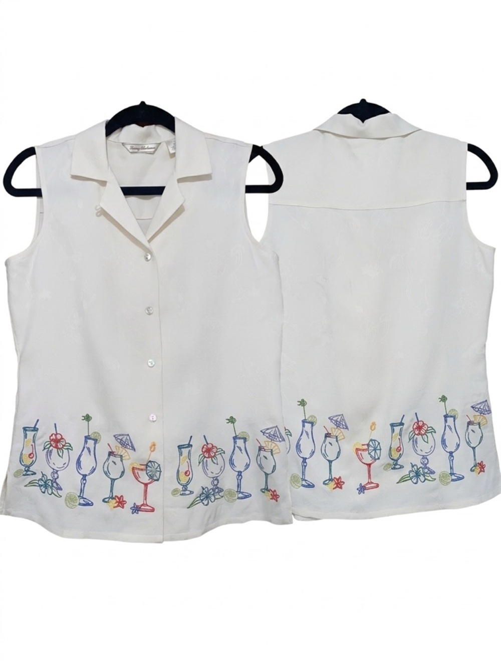 Tommy Bahama 100% Silk Embroidered Tropical Cocktail Blouse